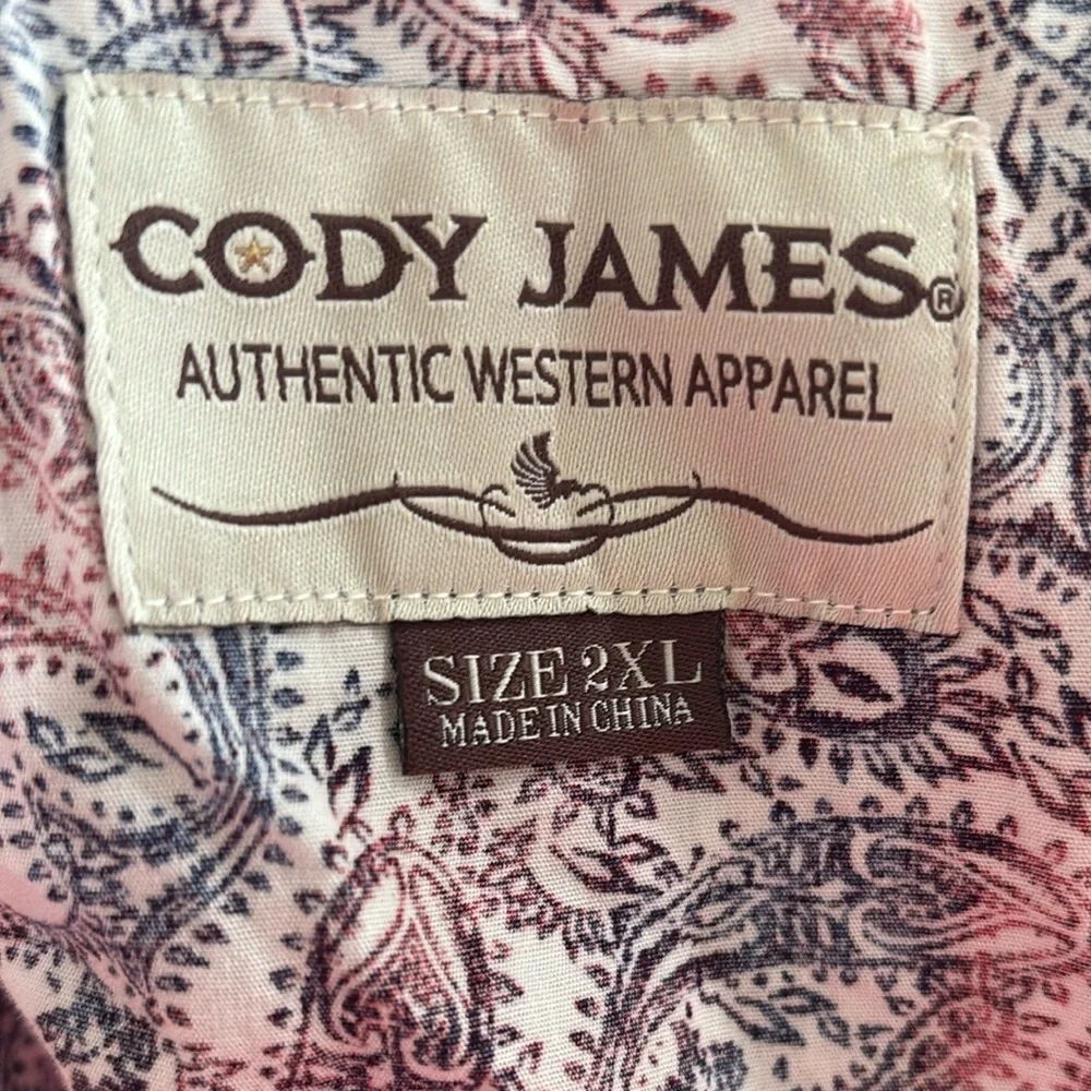 Paisley Red and Blue Cody James Men's Short Sleeve Button Up Shirt - Picture 2 of 5
